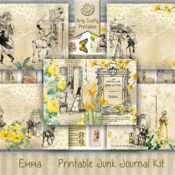 Emma 58 page Junk Journal Printable Kit, Jane Austen, Regency, Emma Woodhouse, Mr Knightley, Floral, Yellow, DIGITAL DOWNLOAD