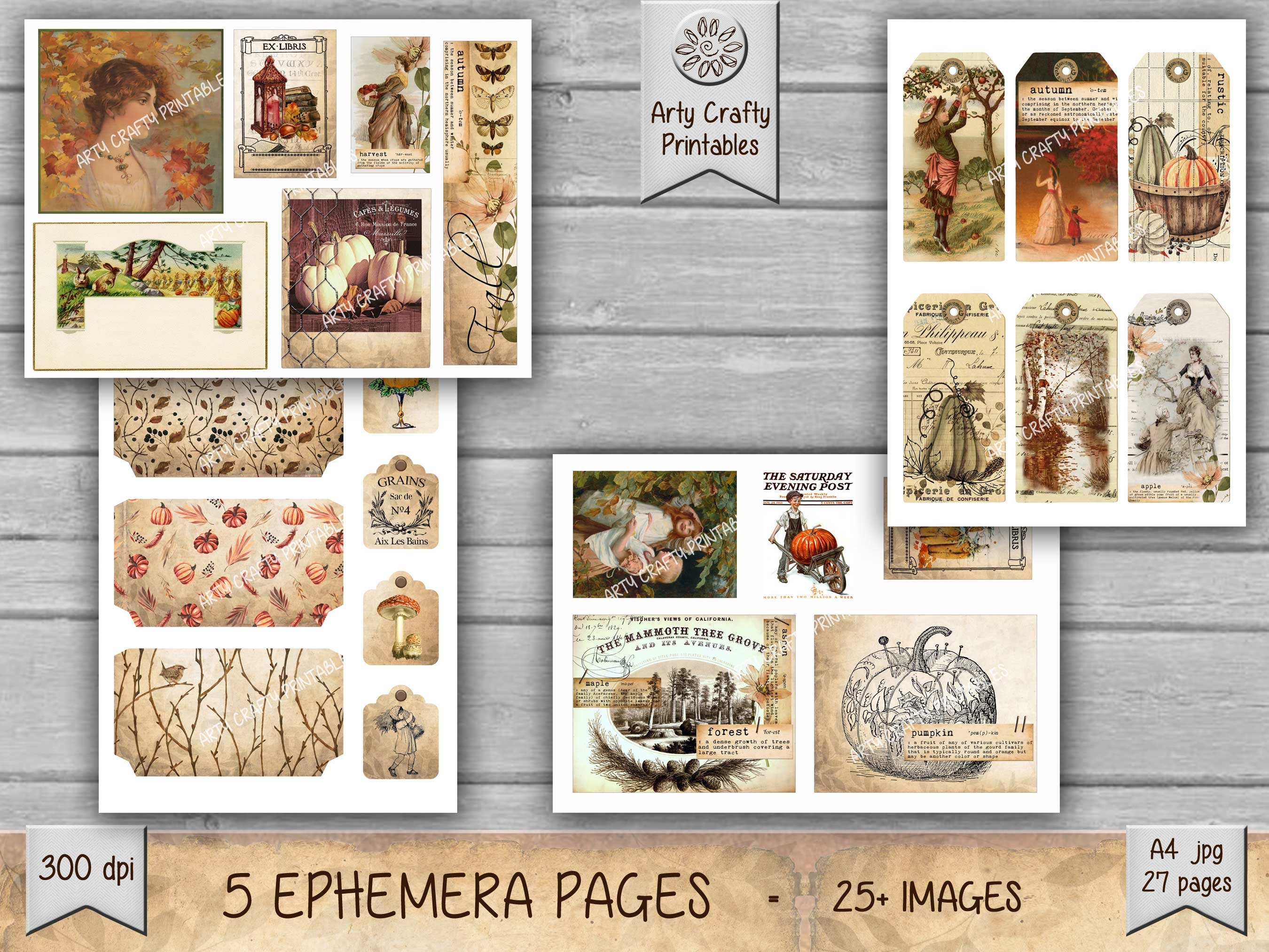 Rustic Fall 27 Page Junk Journal Printable Mini Kit, Autumn, Pumpkins ...