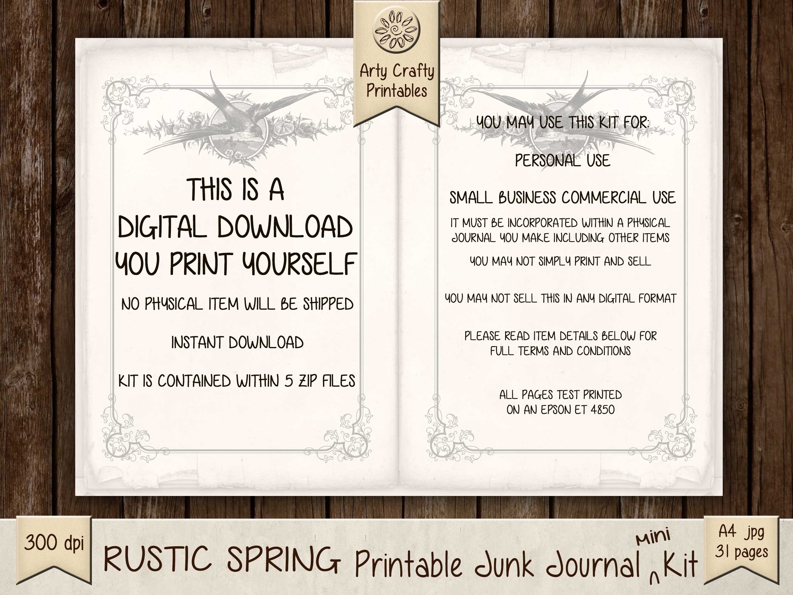 Rustic Spring 31 Page Junk Journal Printable Mini Kit, Easter, Bunny ...