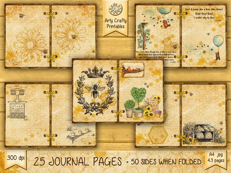 Busy Bees 43 Page Junk Journal Printable Kit Sunflowers Etsy