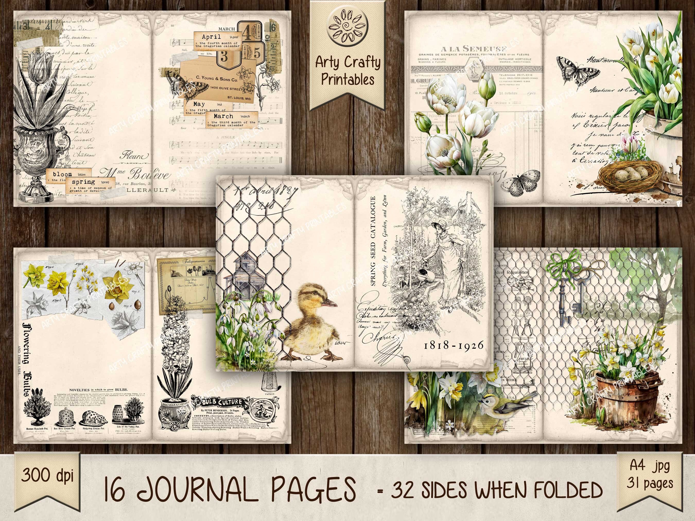 Rustic Spring 31 Page Junk Journal Printable Mini Kit, Easter, Bunny ...