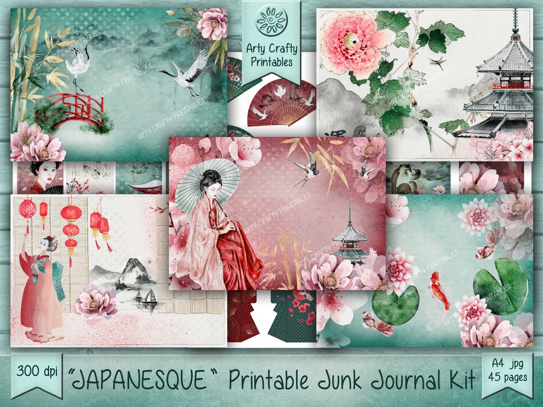 Japanese 45 Page Junk Journal Printable Kit, Geisha, Asian, Kimono, Fan ...
