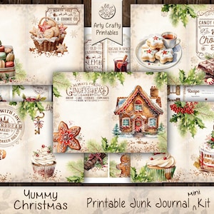 Kerst Yummy Treats 30 pagina's Junk Journal afdrukbare minikit, receptenboek, cakes, peperkoek, koekjes, cacao, snoep, DIGITALE DOWNLOAD