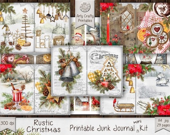 Rustic Christmas 29 page Junk Journal Printable mini Kit, Traditional, Advent, Festive, Vintage, Holiday, Winter, Cardinal, DIGITAL DOWNLOAD