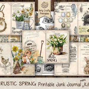 Rustikales 31-seitiges Junk Journal Druckbares Mini Kit, Ostern, Hase, Ephemera, Saisonal, Vintage, Floral, Frühlingspapier, DIGITALER DOWNLOAD