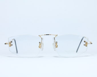 Rimless SKY VIDI VICI Gold Black Rare Unique Original Vintage Eyeglasses Frame Glasses Lunettes Bril Glasögon Gafas E102