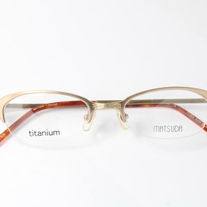 Frauen Halbrand Titan Matt Gold MATSUDA 10208 BBE Rare Oval Cateye Brillengestell Vintage Brillen Lunettes Gafas Bril Glasögon E07