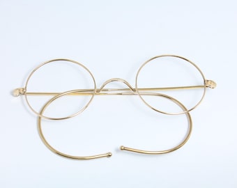 Small Round Narrow Gold Filled 38-23 Saddle Bridge Antique Spectacles Rare Vintage Eyeglasses Lunettes Bril Glasögon Gafas E105