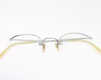 1920 Narrow Antique Spectacles White Gold Filled Rare True Vintage Eyeglasses Frame Lunettes Bril Glasögon Gafas E04