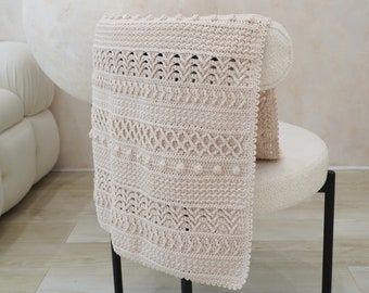 Easy crochet modern blanket pattern, Video tutorial, Easy crochet afgan blanket, Throw blanket pattern, Boho cozy blanket, 9 sizes