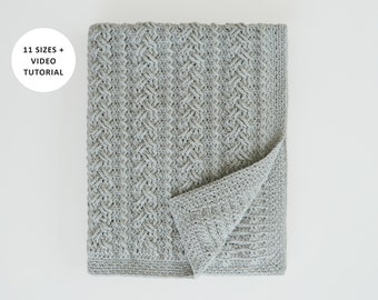 Crochet blanket pattern, Video tutorial, Cable blanket pattern, Baby crochet pattern, Easy crochet afgan blanket, Cozy blanket, 11 sizes