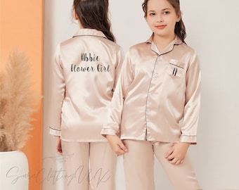 Ensemble personnalisé de pyjamas pour enfants, pyjamas flower girl, pyjamas de demoiselle d’honneur junior, cadeaux pour la soirée pyjama d’anniversaire, proposition de fille de fleur