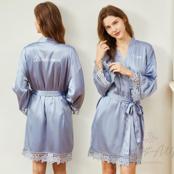 Bridesmaid Robes, Wedding Lace Dusty Blue Robes, Bachelorette Party Getting Ready Robe