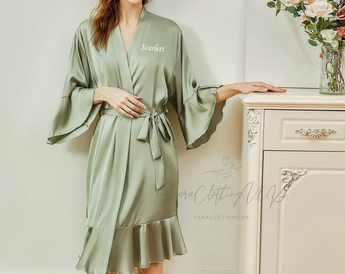 Bridesmaid Robes, Sage Bridal Shower Robes, Ruffle Robe, Bridesmaid Proposal