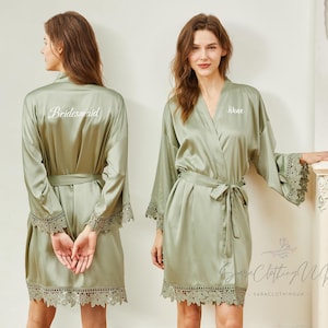 Custom Bridesmaid Robes, Lace Satin Robes, Personalized Bachelorette Party Gifts
