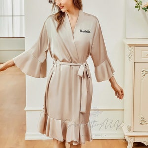 Champagne Bridesmaid Robes, Personalized Ruffle Bridal Robes, Flower Girl Proposal, Bachelorette Party
