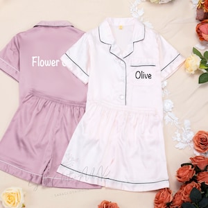 Custom Flower Girl Pajamas, Junior Bridesmaid Pajamas, Flower Girl Proposal, Personalized Gifts for Birthday, Sleepover party image 1