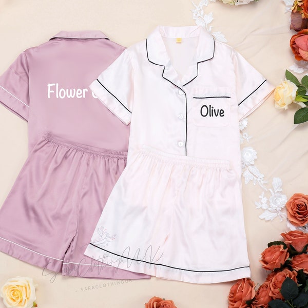 Pyjamas personnalisés de fille de fleur, pyjamas de demoiselle d’honneur junior, proposition de fille de fleur, cadeaux personnalisés pour l’anniversaire, soirée pyjama