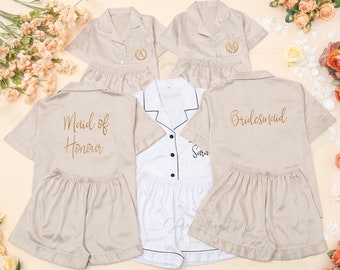 Matchande brudtärnepyjamas, mjukaste personliga pyjamas, blomsterflickapyjamas
