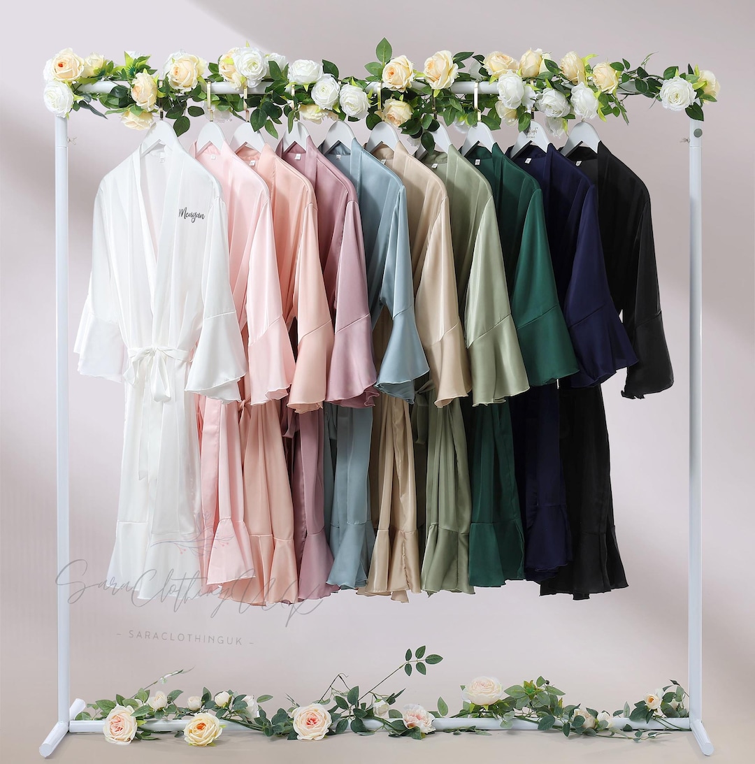 Custom Name Bridesmaid Robes, White Bridal Robe, Satin Wedding Robe ...