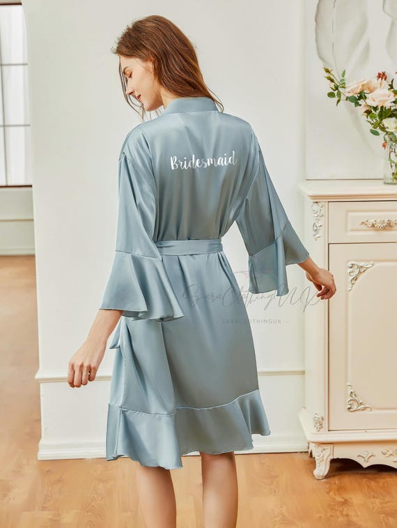Matching Bridesmaid Robes, Dusty Blue Bridal Shower Robes, Flower Girl Proposal