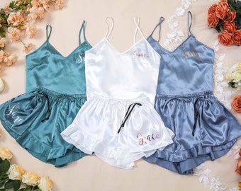 Dusty Blue Bridesmaid Pajamas, Customization Camisole Set, Bridal Party Pajamas, Bridesmaid Proposal Gifts