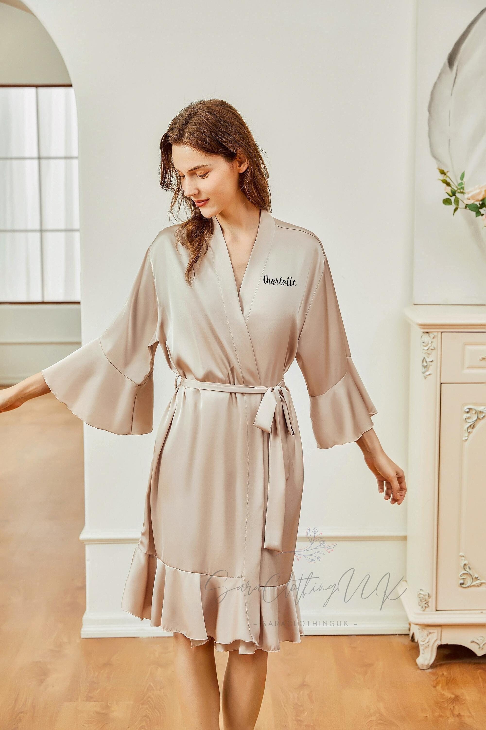 Champagne Bridesmaid Robes, Personalized Ruffle Bridal Robes, Flower Girl Proposal, Bachelorette Party