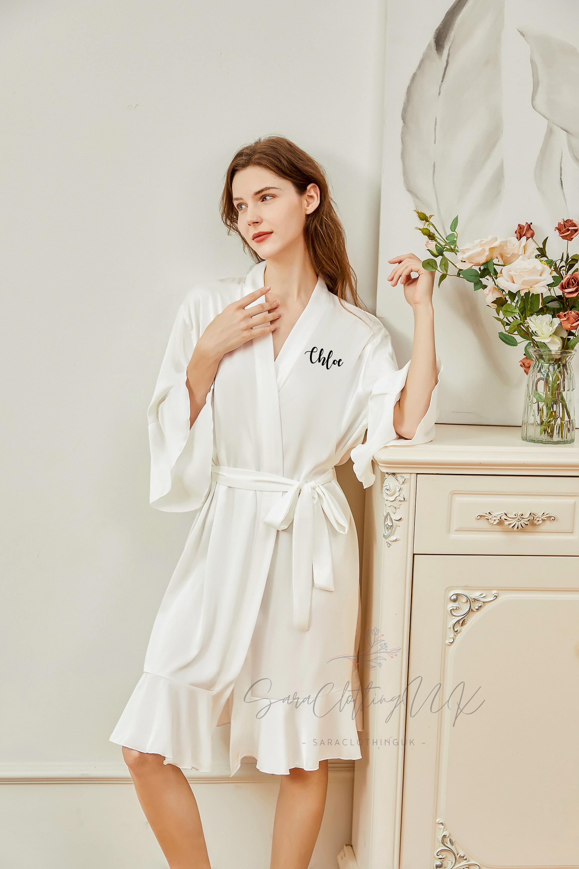 Bridal Robe Ruffle Personalized Satin Bridesmaid Robes, Ruffle Robes Set of 4,5,6 ...