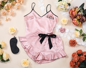 Bridal Party Pajamas, Custom Pajamas Camisole Set, Satin Cami Set, Bridesmaid Gift