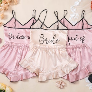 Personalized Bridal Pajamas Camisole Set, Satin Cami Pajama Set for Bridesmaids, Bride Squad Bridesmaid proposal Gifts