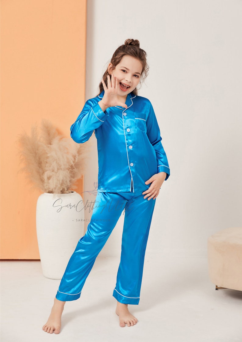 Pyjamas de demoiselle dhonneur junior, proposition de fille de fleur, pyjamas personnalisés, pyjamas de fête nuptiale, tenue de fille de fleur TURQUOISE