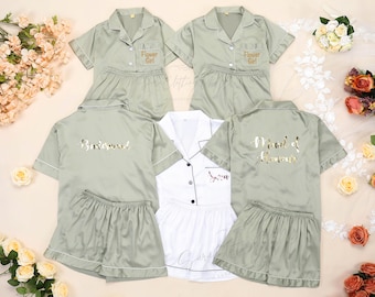 Bridal Pajamas, Matching Bridesmaid Pajamas Set, Bridal Party and Getting Ready, Graduation Gifs, Sage Green Color