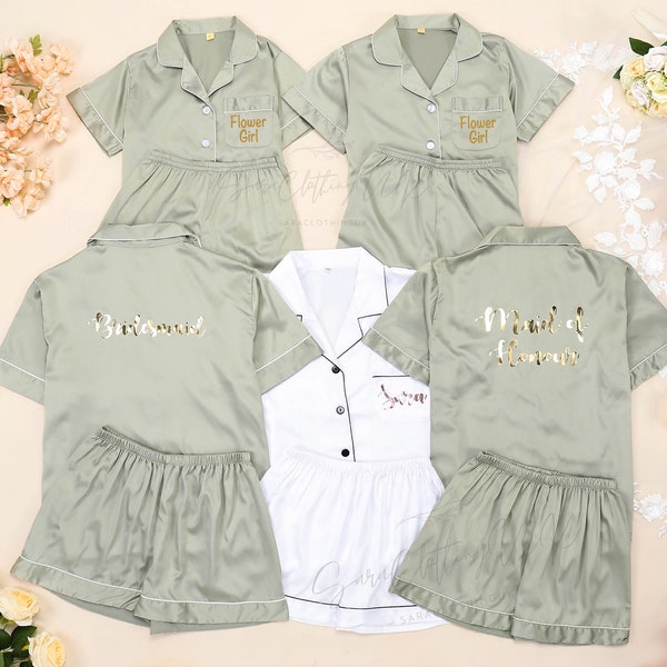 Bridal Pajamas, Matching Bridesmaid Pajamas Set, Bridal Party and Getting Ready, Graduation Gifs, Sage Green Color