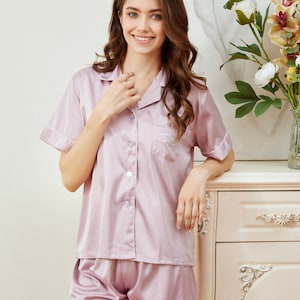 Bridesmaid Pajamas, Bridal Party Pajamas Set, Soft Bride Pajamas, Satin Pajama Set 12 Color image 2