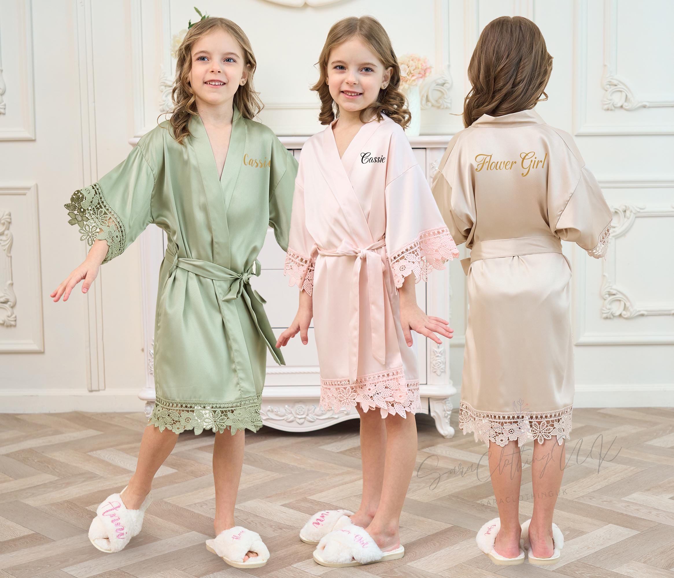 Personalized Flower Girl Robes, Mathcing Lace Robes, Soft Satin Kids Robe, Flower Girl Proposal
