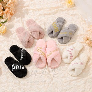 Personalized Bridesmaid Slippers, Bridesmaid Gift, Fluffy Bridesmaid Slippers, Custom Fluffy Slippers