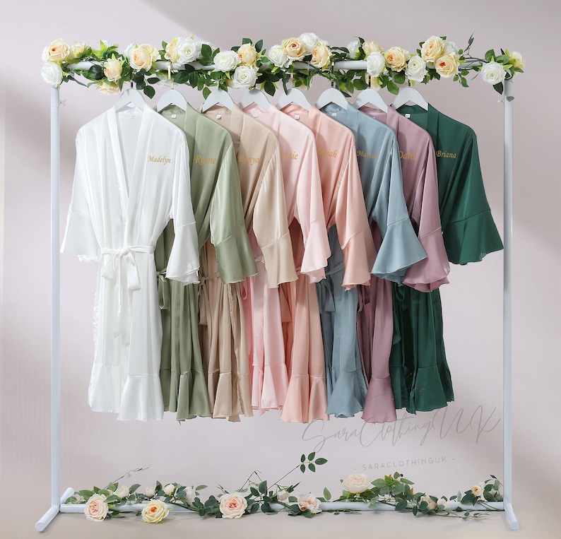 Decorated Robe Personalized Satin Bridesmaid Robes, Ruffle Robes Set of 4,5,6 ...