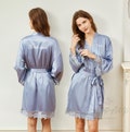 Bridesmaid Robes, Wedding Lace Dusty Blue Robes, Bachelorette Party Getting Ready Robe