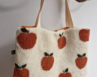 Hand-sewn fabric bag with a motif, oranges, cuddly – unique, sustainable fabric bag, perfect for everyday use and as a gift, teddy bear fabric