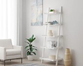 White Wood 5 Shelf Ladder Bookcase 26 in W x 72 in H x 16 in D