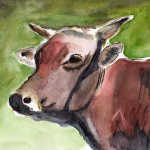 Watercolour Brown Cow, Animal Art, Instant Download, Watercolor Farm Animal, Digital Cow Print, Farmhouse Artwork, Wall Art, Calf Print