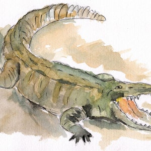Watercolour Crocodile, hand painted watercolor instant download, printable watercolour artwork, small crocodile painting, printable wall art