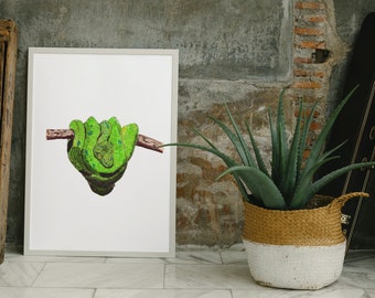 Aquarel slang schilderij, handgeschilderde aquarel python boom python artwork digitale download, aquarel kunst print, afdrukbare aquarel