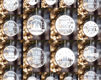 Paquete SVG de adornos navideños familiares, svg de adornos navideños, svg de adornos acrílicos, archivo cortado con láser, archivos svg Glowforge, descarga instantánea