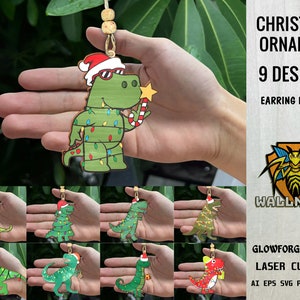 Christmas Dinosaur Ornaments svg bundle, Christmas ornament svg, Wood Ornament Svg, Laser cut file, Glowforge svg files, Instant Download