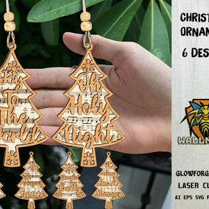 Christmas Tree Sheet Music Ornaments SVG,Christmas Songs svg, Christmas Ornament, Wood & Acrylic Ornament,Laser cut file,Glowforge svg files