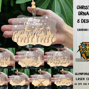Scena di Natale Ornamenti svg bundle, Ornamento di Natale svg, Ornamento di legno Svg, File tagliato al laser, File svg Glowforge, Download istantaneo