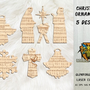 Christmas Jesus Sheet Music Ornaments SVG Bundle,Christmas Songs svg,Christmas Ornament,Wood Ornament svg,Laser cut file,Glowforge svg files
