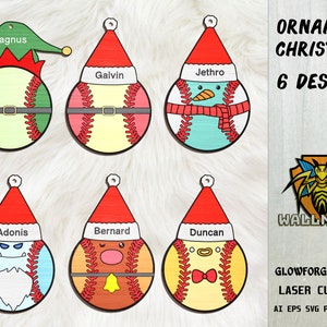 Personalized Christmas Baseball Ornaments svg bundle, Christmas Cartoon svg, Christmas ornament svg, Laser cut file, Glowforge svg files