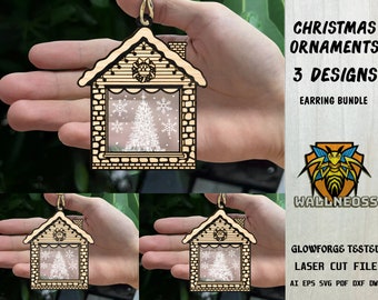 Christmas House Ornaments svg bundle, Christmas ornament svg, Christmas Tree Svg, Laser cut file, Glowforge svg files, Instant Download